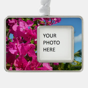 Bougainvillea und Palmen Tropische Natur Rahmen-Ornament Silber