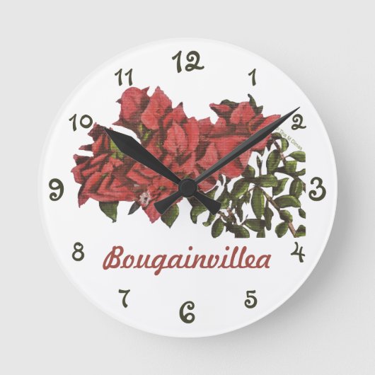 Bougainvillea Wall Clock Runde Wanduhr (Vorderseite)