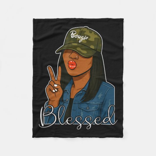 Bougie Blessed Camo Hat Christian Black Woman  Fleecedecke (Vorderseite)