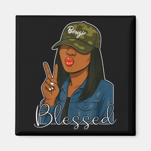 Bougie Blessed Camo Hat Christian Black Woman Magnet (Vorne)