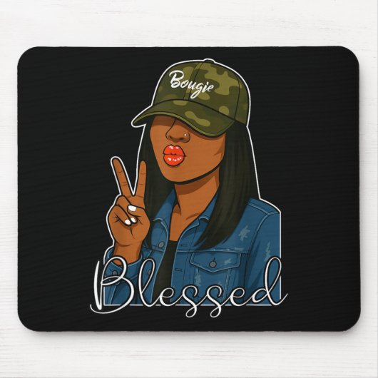 Bougie Blessed Camo Hat Christian Black Woman Mousepad (Vorne)
