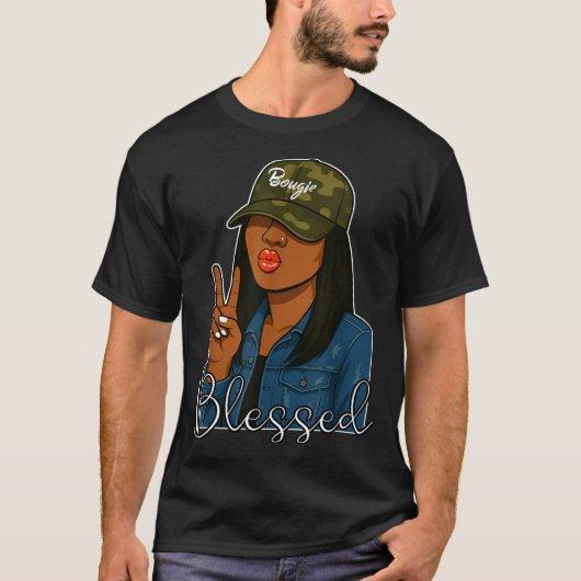 Bougie Blessed Camo Hat Christian Black Woman T-Shirt (Vorderseite)