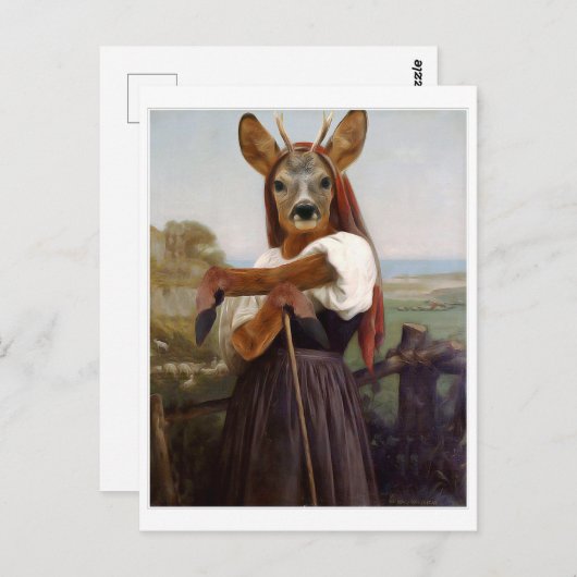 Bouguereau Deer Shepherdess Postkarte (Vorne/Hinten)