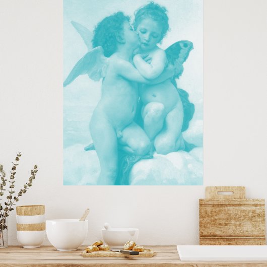 Bouguereau - First Kiss - Blue Poster (Küche)