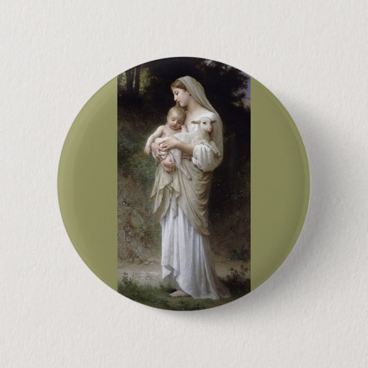 Bouguereau Innocence Lady Child Lamm Button (Vorderseite)