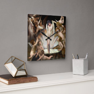 Bouguereau's Angels Surround Cupid Quadratische Wanduhr