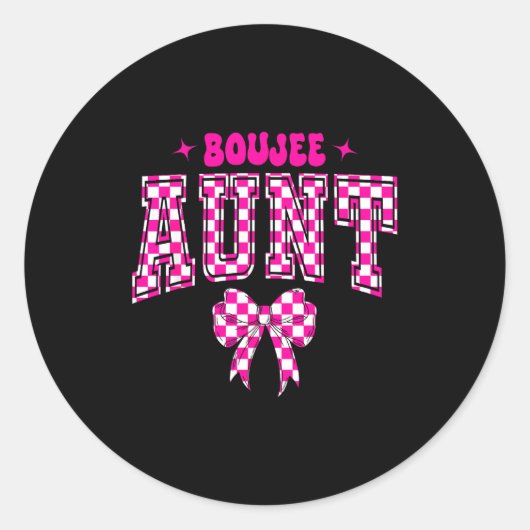 Boujee Aunt Nk Checkered Bow Birthday Family Match Runder Aufkleber (Vorderseite)