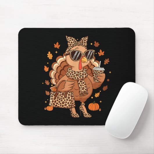 Boujee Turkey Leopard Preppy Fall Thanksgiving Pum Mousepad (Mit Mouse)