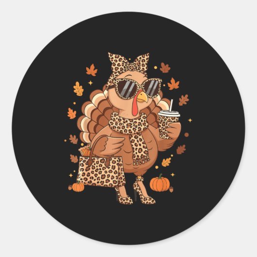 Boujee Turkey Leopard Preppy Fall Thanksgiving Pum Runder Aufkleber (Vorderseite)
