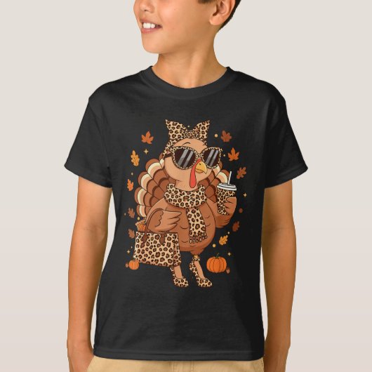 Boujee Turkey Leopard Preppy Fall Thanksgiving Pum T-Shirt (Vorderseite)