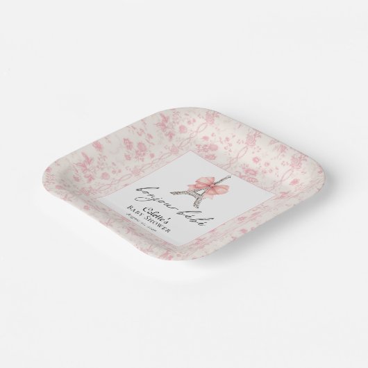 Boujour Bebe Paris French Toile Pink Baby Dusche Pappteller (Gewinkelt)