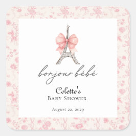 Boujour Bebe Paris French Toile Pink Baby Dusche Quadratischer Aufkleber