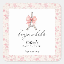 Boujour Bebe Paris French Toile Pink Baby Dusche Quadratischer Aufkleber
