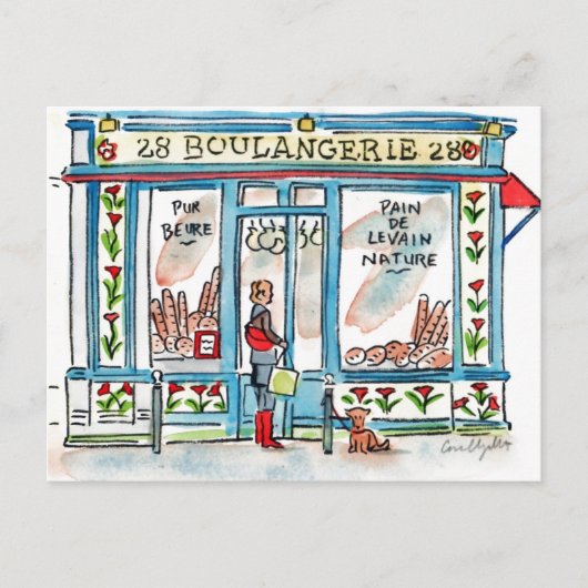 BOULANGERIE 28 Paris Aquarell Postkarte (Vorderseite)