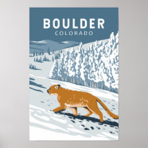 Boulder Colorado Cougar Retro Art Vintag