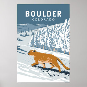 Boulder Colorado Cougar Retro Reise Kunst Vintage Poster