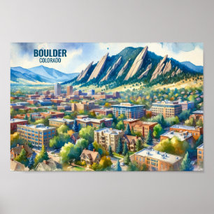 Boulder Colorado Famous Travel Places Aquarell Poster