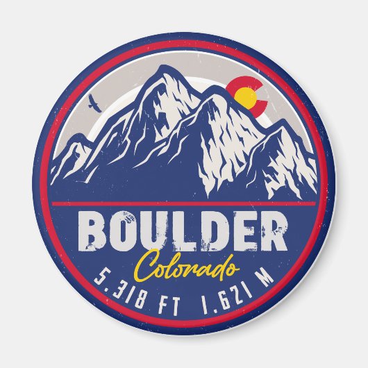 Boulder Colorado Retro Sunset Mountain Souvenirs Magnet (Vorne)
