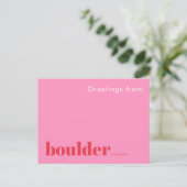 Boulder Colorado typografisches Rosa  Postkarte (Stehend Vorderseite)