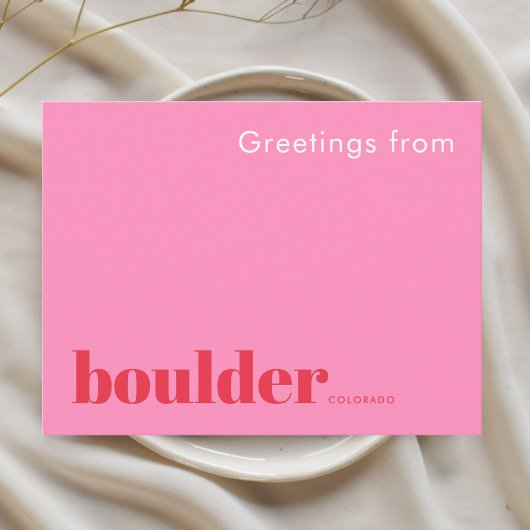 Boulder Colorado typografisches Rosa  Postkarte