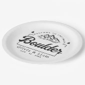 Boulder Colorado Wedding Minimalistisch Welcome Pappteller (Schrägansicht)