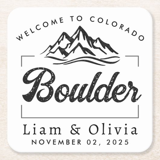 Boulder Colorado Wedding Minimalistisch Welcome Rechteckiger Pappuntersetzer (Vorderseite)