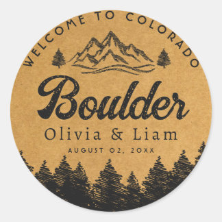 Boulder Colorado Wedding Minimalistisch Welcome Runder Aufkleber
