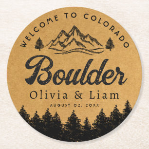 Boulder Colorado Wedding Minimalistisch Welcome Runder Pappuntersetzer