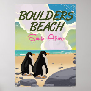 Boulders Beach Südafrika Cartoon Reiseplakat Poster