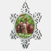 Boule de Noël Photo Famille Personnalisée Schneeflocken Zinn-Ornament (Rechts)