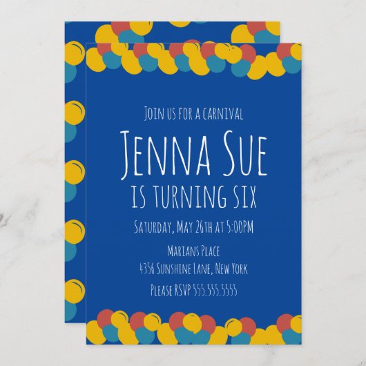 Bounce Ball Dots Karneval Geburtstag Einladung (Vorne/Hinten)
