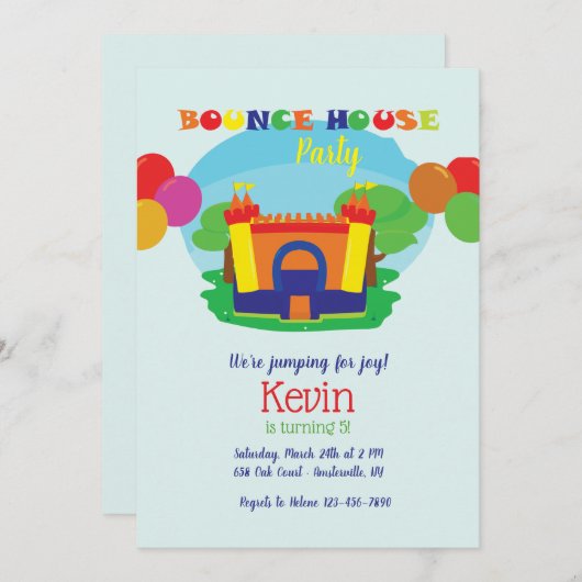 Bounce House Birthday Party Einladung (Vorne/Hinten)