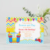 Bounce House Bouncy Castle Birthday Blue Einladung (Stehend Vorderseite)