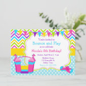 Bounce House Burg Bouncy Birthday Pink Einladung (Stehend Vorderseite)