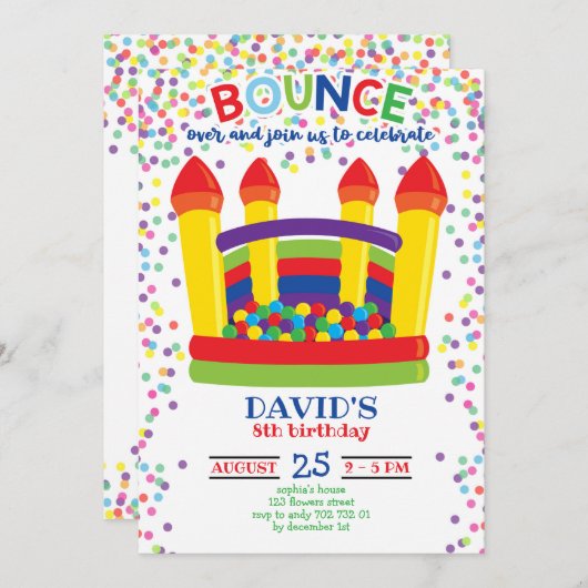 Bounce House Colorful Boy Birthday Party Einladung (Vorne/Hinten)