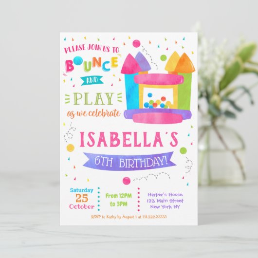 Bounce House Einladungen für Mädchen (Stehend Vorderseite)