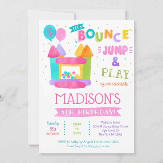 Bounce House Einladungen für Mädchen (Vorderseite)