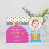 Bounce House Foto Geburtstagsparty Einladungen (Stehend Vorderseite)