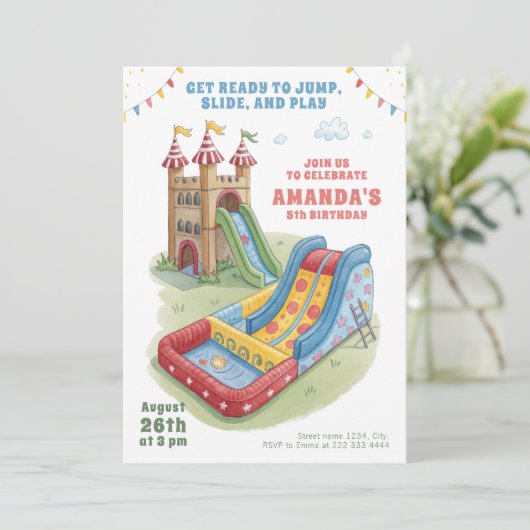 Bounce House Geburtstag Einladung (Stehend Vorderseite)