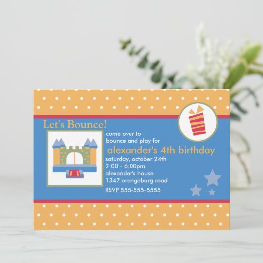 Bounce House Geburtstagsparty Einladung (Stehend Vorderseite)