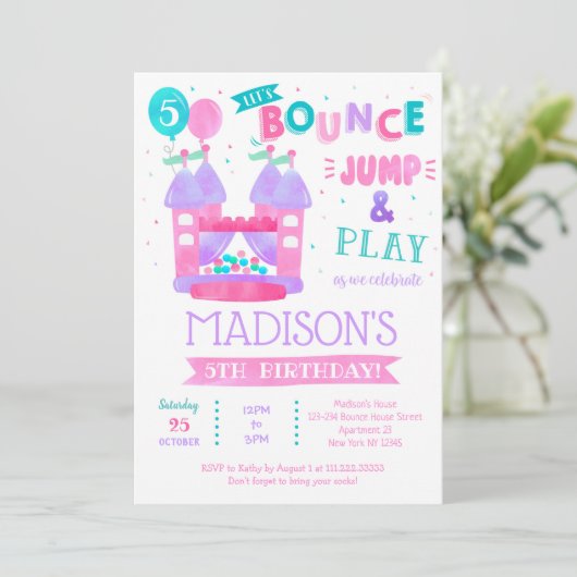 Bounce House Jump Birthday Einladungen für Mädchen (Stehend Vorderseite)