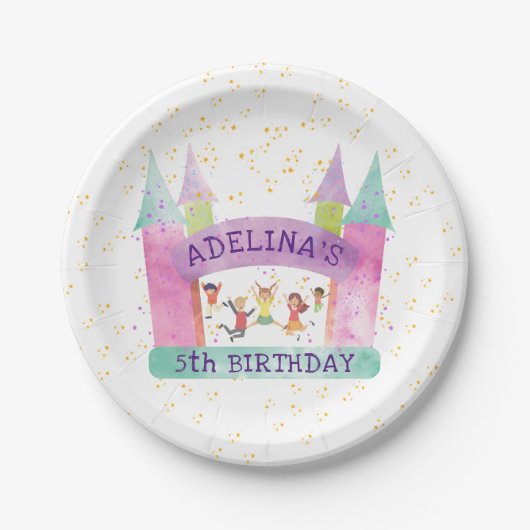 Bounce House Jump Play Gymnastik Kindergeburtstag Pappteller (Vorderseite)