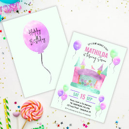 Bounce House Jump Trampolin Girl Birthday Digital Einladung