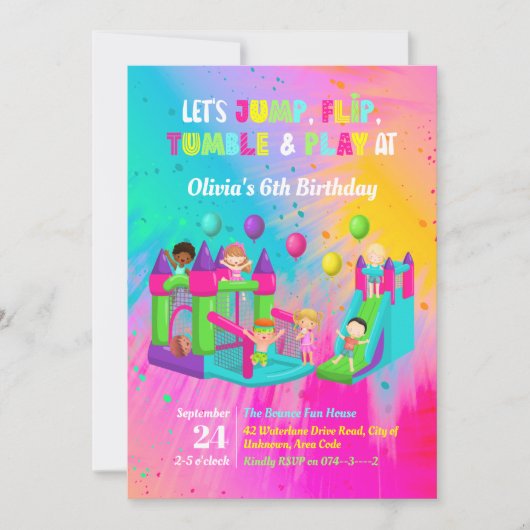 Bounce House Jump Trampolin Kindergeburtstag Einladung (Vorderseite)