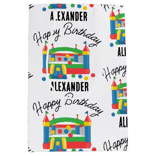 Bounce House Jumping Castle Ball Kids Name Mittlere Geschenktüte (Vorderseite)