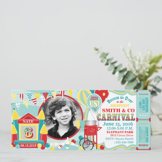 Bounce House Karneval Geburtstag Einladung (Stehend Vorderseite)