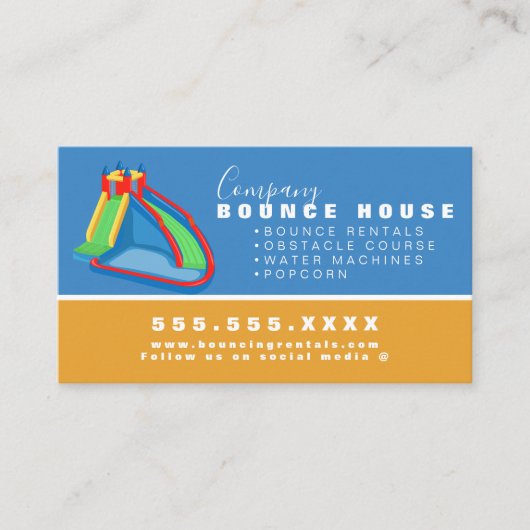 Bounce House Logo Party Miete Gelb Blau Visitenkarte (Vorderseite)