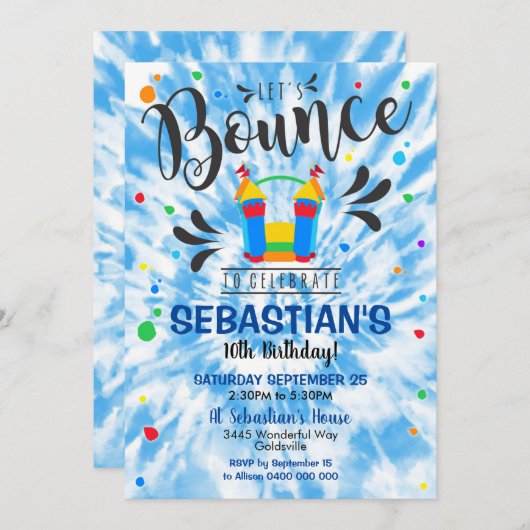 Bounce House Party Einladung Boy Jumping Castle (Vorne/Hinten)