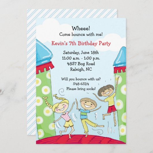Bounce House Party Einladungen: Green Boys Bouncy Einladung (Vorne/Hinten)
