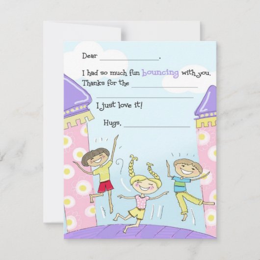 Bounce House Party Fill-in-the-Blank Kids Dankeskarte (Vorderseite)